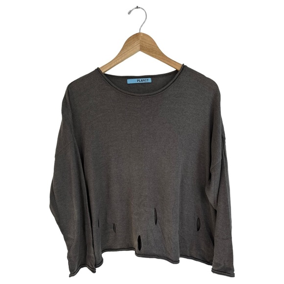 Planet Gray Sweater Holey Moley Pima Cotton Tencel Long Sleeve Intentional Holes - Picture 7 of 13